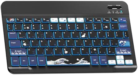 Ultra-Portable XVX WK60 Foldable Bluetooth Keyboard with Kanagawa Wave Art – Multi-Device Compatible Wireless Keyboard for i Pad, i Phone, Mac Book, Android & Windows – Long-Lasting 20-Hour Battery Life – Elevate Your Typing Experience Anywhere