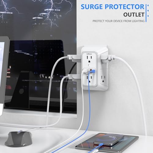 Maximize Your Power Potential with the 6-Outlet Surge Protector & 4-Port USB Charger – Versatile Multi-Plug Adapter Featuring 2 Fast-Charging USB-C Ports, Ideal for Home, Office, Kitchen, and Travel – Enhanced Safety and Connectivity for All Your Devices
