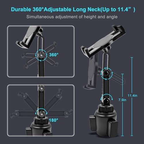 Versatile Cup Holder Tablet Mount for Trucks – 360° Rotating 15″ Dual-Arm Stand for i Pad Pro, Samsung Galaxy Tab, and i Phone | Enhanced Stability & Universal Compatibility for Hands-Free Navigation and Entertainment