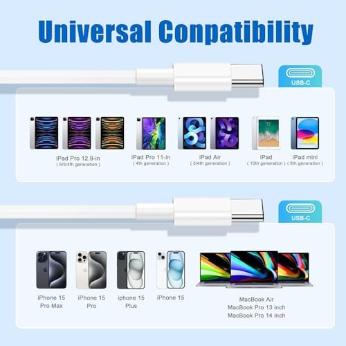 Ultimate i Phone 16/15 Fast Charging Kit: Dual 10 FT USB-C to C Cables with 20 W PD Wall Charger for Swift Power Delivery to i Phone 16/15 Pro/Max & i Pad 12.9/11/Air 5/4 – Unmatched Speed, Durability & Flexibility for All Your Charging Needs