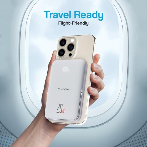 10,000 m Ah Magnetic Power Bank with Metal Kickstand, Ultra-Fast 20 W Charging, LED Battery Indicator, USB-C & Mag Safe Compatibility – Ideal for i Phone 15/14/13/12 Pro Series and Android Devices, Lightweight Design for On-the-Go Convenience