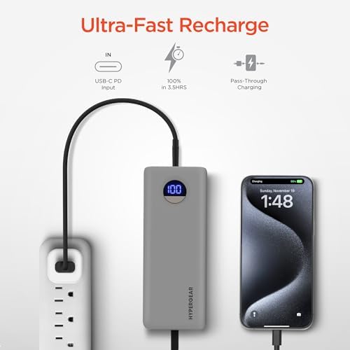 High-Capacity 10,000 m Ah Portable Power Bank with 20 W USB-C PD Fast Charging – Dual-Port Charger for i Phone, Galaxy & More – LED Display for Battery Life Monitoring, Up to 35 Hours Extra Power, Compact Travel Essential for On-the-Go Charging
