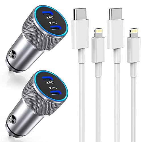 Rapid Charge Duo: MFi Certified Dual Port USB-C Car Charger with Lightning Cables for i Phone 14/13/12/11/X/Xs/Xr/SE/8 & i Pad – Fast, Efficient, and Convenient On-the-Go Power Solution