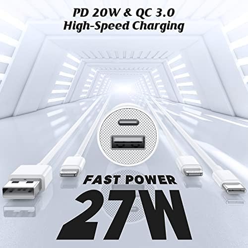 Ultra-Fast Charging Kit for i Phone – Apple MFi Certified 20 W USB-C Wall & 27 W Car Charger with Dual 3 FT Type C to Lightning Cables – Optimized Power Delivery for i Phone 14/13/12/11 Pro Max/XR/i Pad – Unmatched Efficiency and Convenience On-the-Go