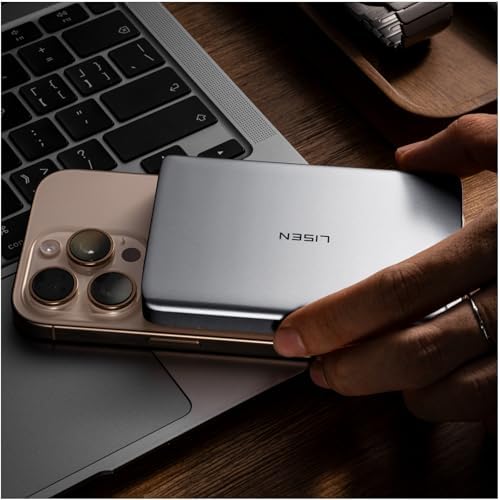 LISEN 0.3-Inch Ultra Slim Mag Safe Portable Charger for i Phone – 5000 m Ah Wireless Battery Pack for Effortless Travel Charging – Essential Magnetic Power Bank Compatible with i Phone 16 Pro Max/15/14/13/12 – Fast Charging, Lightweight Design for On-the-Go Convenience