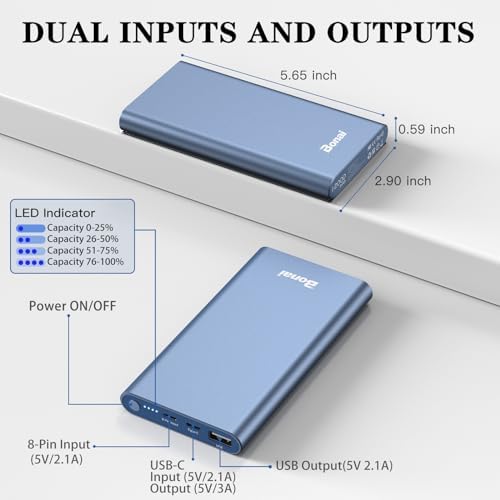 BONAI 12,000 m Ah Portable Power Bank – Ultra-Fast Charging with Dual USB-C Ports for i Phone 15/14/13/12, Galaxy Android, and i Pad – Sleek, Lightweight Design for On-the-Go Convenience and Enhanced Device Compatibility