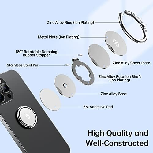 Sparkling 360° Rotation Phone Ring Holder – Bling Bling Finger Kickstand for Enhanced Grip and Stability – Premium Zinc Alloy Design for i Phone, Samsung, Pixel & All Smartphones – Secure Adhesive, Versatile Stand, and Magnetic Car Mount Compatible – Glitter Silver Finish for a Touch of Elegance