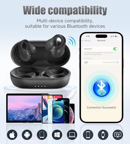 King Lucky i21 Purple Bluetooth 5.3 Open Ear Clip-On Earbuds – Advanced Noise Cancellation & IPX4 Waterproof Design for Small Ears and Glasses Wearers – Perfect for Active Lifestyles & Hands-Free Calls