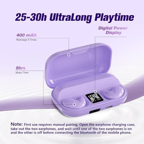 Ultra-Comfortable Wireless Earbuds for Side Sleepers – Discreet Purple Sleep Headphones with Enhanced Bluetooth for Effortless Connectivity, Lightweight Design for Blissful Rest, Perfect for Relaxing Sounds and Guided Meditations, Experience Serene Sleep with Tiny, Invisible Earbuds