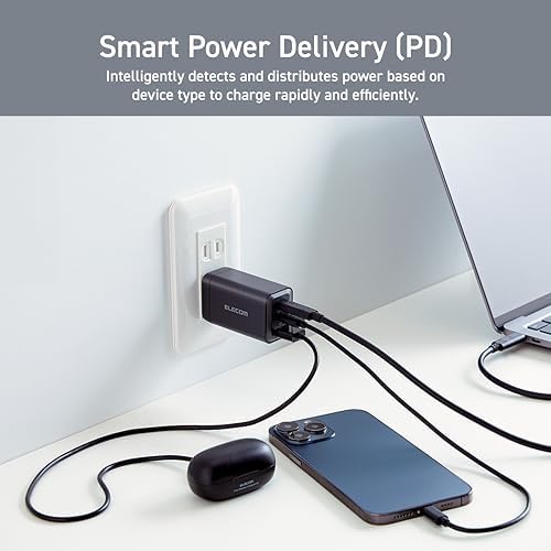 ELECOM 65 W Ga N II Plus USB-C Wall Charger – Compact Multi-Port Power Adapter for Fast Charging i Phone, Laptop, Tablet, Air Pods, and More – Ultimate Compatibility and Efficiency in a Sleek Design