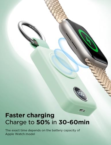 JOYROOM 2000 m Ah Magnetic Wireless Charger for Apple Watch – Compact Keychain Travel Essential for Series 10-2 with Enhanced Speed and Durability, Sleek Black Design for On-the-Go Power Solutions
