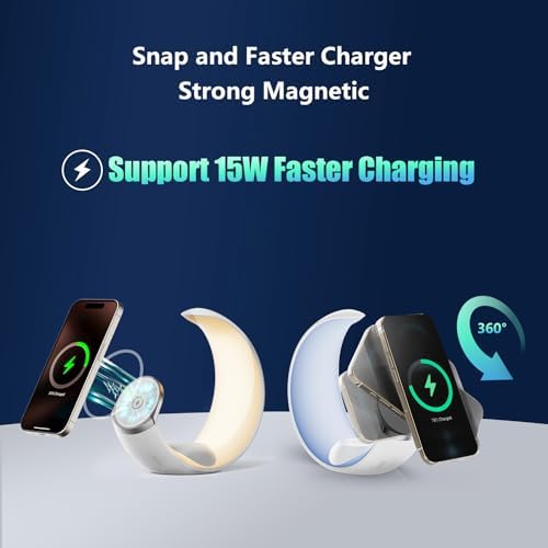 Ultimate 3-in-1 Magnetic Wireless Charging Station for Apple Devices – Fast Charge Your i Phone 16/15/14/13/12/11, Apple Watch Series & Air Pods 4 with RGB Night Light – Enhanced Safety & Intelligent Charging Technology – Artful Design for Home and Office Aesthetics