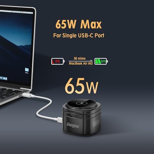 Energizer 5-in-1 Foldable Mag Safe Charging Station with 65 W USB-C Fast Charger – Universal Dock for i Phone 16/15/14/13 Pro Max, Apple Watch, Air Pods, and Mac Book – Streamlined, Portable Power Solution for Tech Enthusiasts