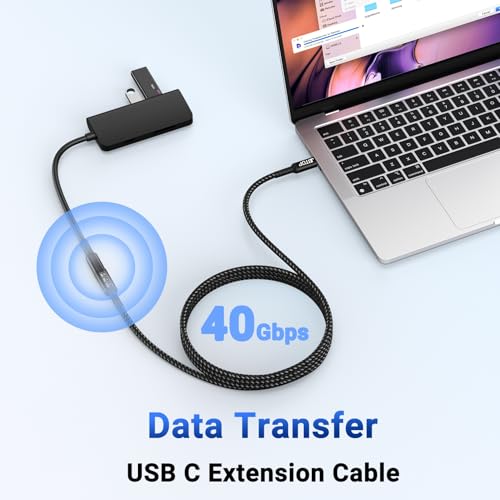 Innovative L-Shaped USB C Extension Cable (2 Pack, 6.6 Ft) – 240 W Power Delivery, 40 Gbps High-Speed Data Transfer, Durable Nylon Braided Design for i Phone 16, i Pad, Mac Book & Mag Safe – Optimal Flexibility for Tightly Spaced Connections