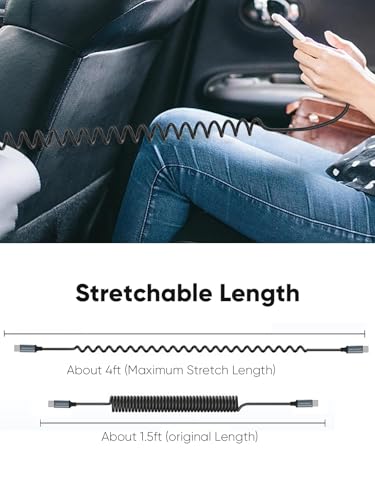 CableCreation Coiled USB C to USB C Cable 2Pack, Charger Cable for Carplay & Android Auto Compatible with iPhone 16, 15, Samsung Galaxy S24 / S23, Google Pixel, Tablet – Enhanced Compatibility and Speed