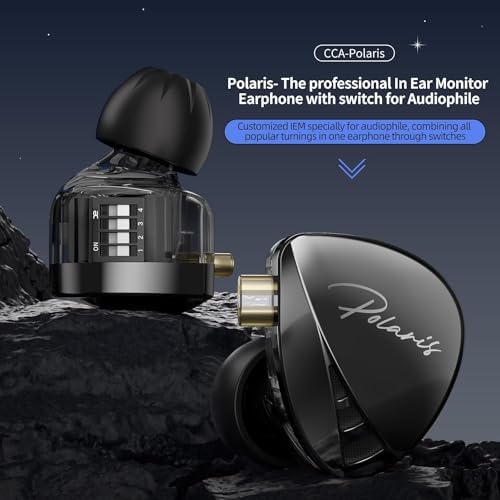 Elevate Your Audio Experience with CCA Polaris Dual Driver Wired Earbuds – Customizable In-Ear Monitors with 4 Tuning Switches & Detachable Cable for Musicians, Singers, and DJs (Gun, with Mic) – Unmatched Sound Clarity and Comfort for Professionals and Enthusiasts
