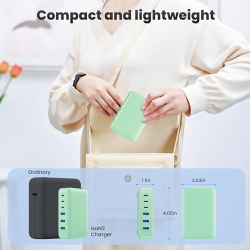 108 W Pink Ga N III USB C Charging Hub – 6-Port Fast Charger for i Phone 15 Pro, Samsung & More – Quick Charge & Power Delivery Compatible – Stylish Multi-Device Power Station with Intelligent Safety Features – Ideal for Home, Office & Travel Use