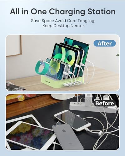 MSTJRY 90 W USB C Charging Station – Versatile 5-Port Fast Charger for i Phones, i Pads, Tablets & Air Pods – Customizable Charging Dock with Adjustable Dividers for Home, Office & Classroom – Optimal Compatibility & Safety Features