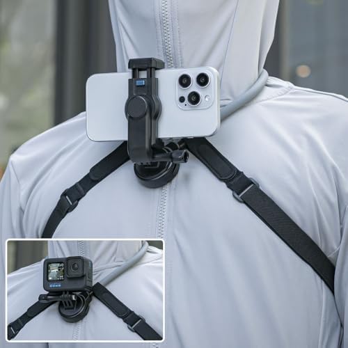 Ultimate SOH Neck Phone Mount – Hands-Free Magnetic Holder for i Phone, Android, and Action Cameras – Adjustable Chest Strap with 360-Degree Rotation for Effortless Vlogging and Content Creation – Lightweight, Durable Design for Adventurers and Creators