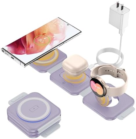 Ultra-Compact 3-in-1 Wireless Charging Station for Samsung Devices – Foldable Travel Charger Pad for S25, S24, S23 Ultra, Z Flip, and Fold 6; Fast Wireless Charger for Galaxy Watch 7/6 and Buds 3 Pro – Sleek, Portable Design for On-the-Go Power Solutions