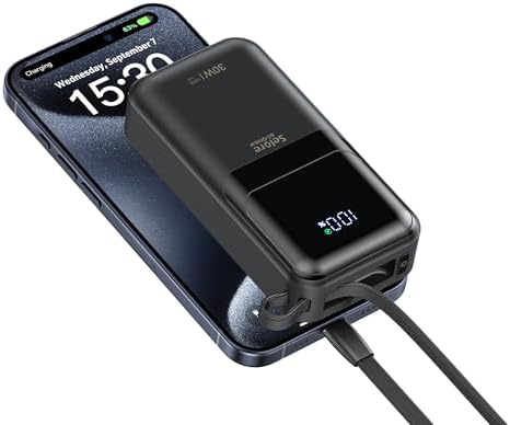 Ultimate 30 W Fast Charging Mini Power Bank for i Phone and Samsung – 10,000 m Ah Portable Charger with Built-In USB-C & Lightning Cables, LED Battery Indicator – Perfect Travel Companion for On-the-Go Charging