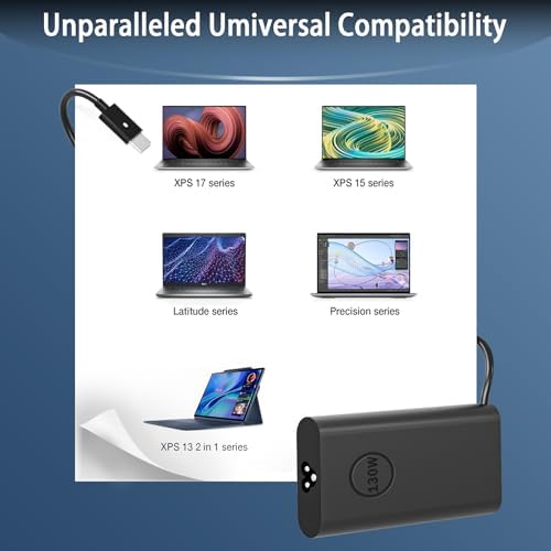 Dell USB Type C Laptop Charger Replacement – 130 W, 100 W & 65 W Fast Power Adapter for Optimal Efficiency & Versatile Compatibility – Lightweight Design with Advanced Safety Features for Reliable Performance on All Dell Models