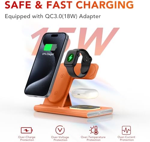 Ultra-Convenient 3-in-1 Foldable Wireless Charging Dock for Apple Devices – Rapid Power-Up Station for i Phone 16/15/14/13/12/11/X/XS, Apple Watch Series 10/9/8/7/Ultra2/Ultra/SE, and Air Pods Pro/2/3/4 – Lightweight Travel Charger with Integrated LED Light for Enhanced Portability and Efficiency