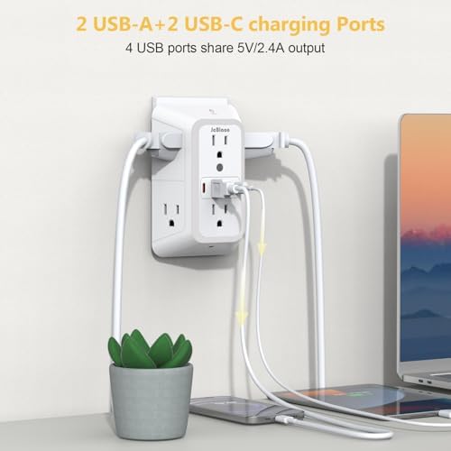 Enhanced 6-Outlet Wall Outlet Extender with Night Light & 4 USB Charging Ports – 1050 J Surge Protector for Home, Office, and Travel – Versatile Power Plug Adapter for Multiple Devices with Space-Saving Design