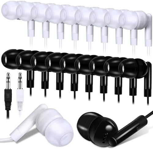 Kanayu 100-Pack Kids Earbuds – Premium Classroom Headphones with 3.5 mm Compatibility, Individually Packaged for Hygiene, Ideal for Students and Teens, Durable Black and White Design for Enhanced Learning Experiences