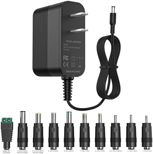 Universal 26 V Power Adapter with 10 Interchangeable Tips – Efficient 26 W Charger for LED Strip Lights, CCTV Cameras, Bluetooth Speakers, and More – Compact, Travel-Friendly Design with Built-In Overvoltage Protection for Safe Charging