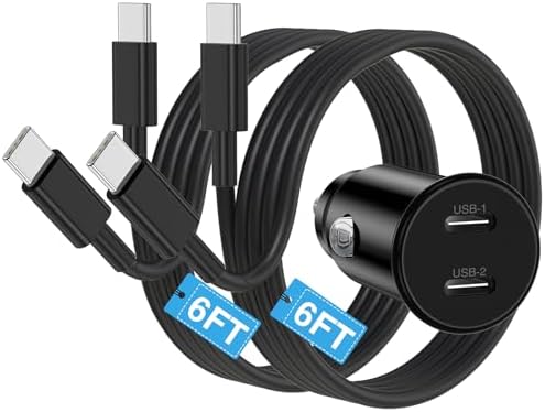 Ultimate 40 W Dual USB-C Car Charger for i Phone 16/15 & i Pad Pro – MFi Certified Fast Charging Adapter with 6 FT USB-C Cable for Galaxy S24/S23 – Premium Power Solution for On-the-Go Connectivity in Sleek White Finish