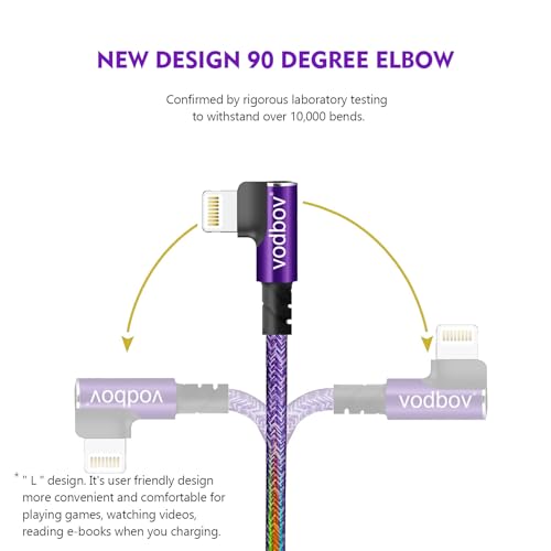 USB-C to Lightning Braided Charging Cable Duo – Fast Charging 90 Degree Right Angle Cord for i Phone – MFi Certified, Durable 10 ft & 6 ft Lengths in Sage Purple – Optimal Comfort & Style for Gaming and Daily Use