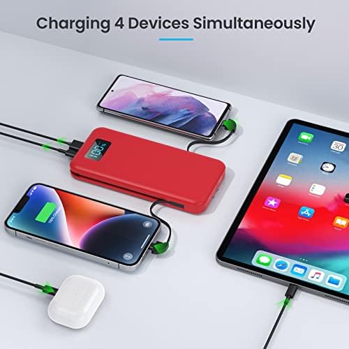 Ultra-Slim 13800 m Ah Portable Charger with Built-in Cables & AC Plug – Multi-Device USB-C Power Bank with 4 Outputs & LCD Display for i Phone, Samsung, and Android – Effortless Charging on the Go