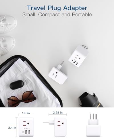Ultimate European Travel Plug Adapter Set – Dual Pack Universal Power Converter with 3 AC Outlets and 3 USB Charging Ports (including USB-C) for Efficient Power Solutions in Italy, Spain, France, Germany, and Iceland – Essential Accessory for Global Travelers Seeking Versatile Compatibility and Rapid Charging Efficiency