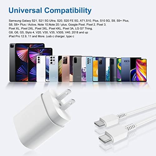Ultra-Fast 25 W PD Type C Charger Duo with 6 ft USB-C Cables – Essential Charging Set for Android Galaxy S25, S24, S23, S22, S21, Note Series – Compact Design, Enhanced Safety Features, Ideal for Home & Travel