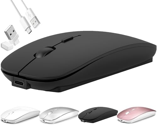 Elevate Your Productivity with the Versatile Wireless Mouse – Rechargeable Bluetooth 5.2 Connectivity, Three Modes (USB-A & USB-C Compatible) for Seamless Use with Mac Book, Chromebook, and More – Silent Click Design for Distraction-Free Work, Sleek Black Finish, Perfect for Travel and Home Office Efficiency