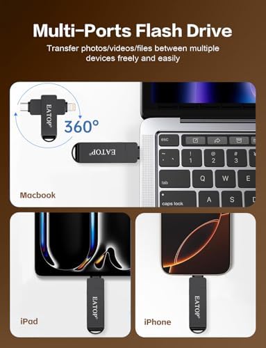 512 GB USB Flash Drive for i Phone & i Pad – Effortless Photo and Video Backup, Multi-Compatible Storage Solution for Android and PC, Plug & Play Convenience, High-Speed Data Transfer, Stylish Dark Gray Design – Your Ultimate Memory Management Accessory
