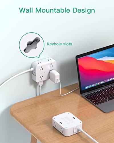 MIFASOPOWER Surge Protector Power Strip – 8 Wide Outlet Charging Station with 4 USB Ports (Including USB-C) and 5 FT Heavy-Duty Extension Cord – Space-Saving Flat Plug Design for Home, Dorm, or Office – Overload Protection & Wall-Mountable Convenience