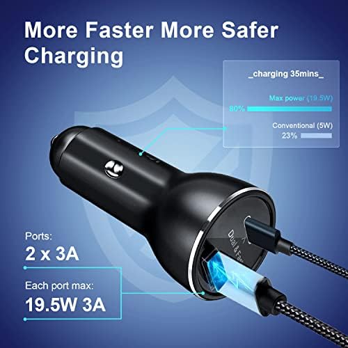 VOLPORT 39 W USB-C Car Charger with Quick Charge 3.0 & 3.3 ft Type C Cable – Fast Dual Port Power Delivery for i Phone 14/13/12/11 Pro Max, Samsung, Google Devices – Compact Vehicle Adapter for On-the-Go Charging Efficiency