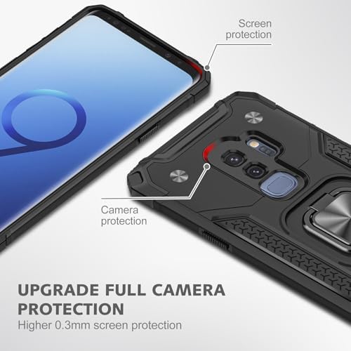 Rugged Military-Grade Shockproof Case for Samsung Galaxy S9 Plus – Red Armor with Built-in Kickstand and Magnetic Car Mount for Ultimate Protection and Style – Perfect for Active Lifestyles