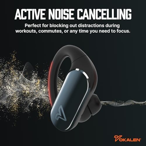 Experience Unmatched Audio Freedom with VOKALEN Reflex Pro Wireless Sport Earbuds – Superior Active Noise Cancellation, IP68 Waterproof Design, Ergonomic Secure Fit, and 50-Hour Battery Life for Uninterrupted Workouts and Leisure Activities (Black)