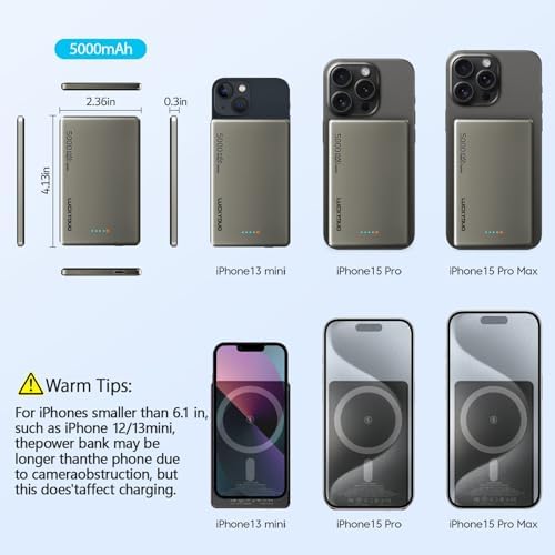 LUCKYDUO Ultra Slim Magnetic Power Bank – 5,000 m Ah Wireless Charger with 20 W Fast Charging for i Phone 16/15/14/13 Series – Compact & Portable Battery Pack for On-the-Go Convenience – USB-C Compatible, Effortless Charging Solution
