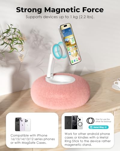 Viozon Phone Holder for Bed, Magnetic Pillow Stand, Compatible with 4-7″ Phone/Kindle with Small Storage, Removable Suction Base for Stability, Idea for Kindle Reading and Video Watching On Bed,Grey – Enhanced Compatibility and Speed