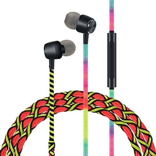 URIZONS Vibrant Rainbow Wired In-Ear Earbuds – Premium Tangle-Free Headphones with Built-in Microphone for Seamless Connectivity with Laptops, Tablets, and Smartphones – Ideal Gaming and Music Companion for Extended Comfort and Sonic Clarity