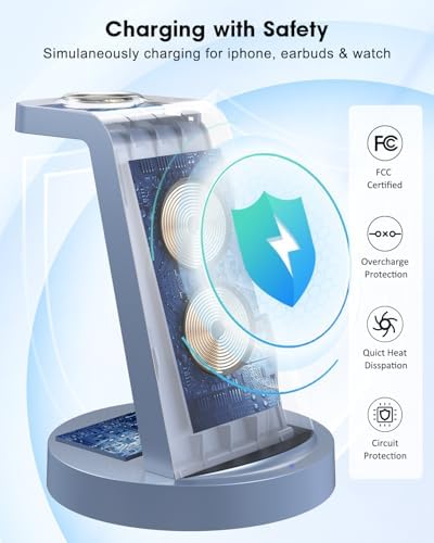 All-in-One 3-in-1 Wireless Charging Station for Apple Devices – Fast Charger Dock for i Phone 11-16 Pro Max, Apple Watch & Air Pods – Sleek, Compact Design with Enhanced Compatibility and Speed for Effortless Power Management