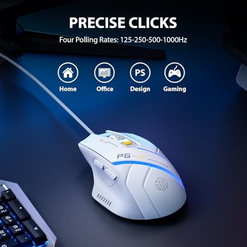Elevate Your Game with the INPHIC PG1 Wired Gaming Mouse – Ergonomic Comfort Meets 12800 DPI Precision, 6 Customizable Buttons & Vibrant RGB Backlighting for Ultimate Performance in White and Gray