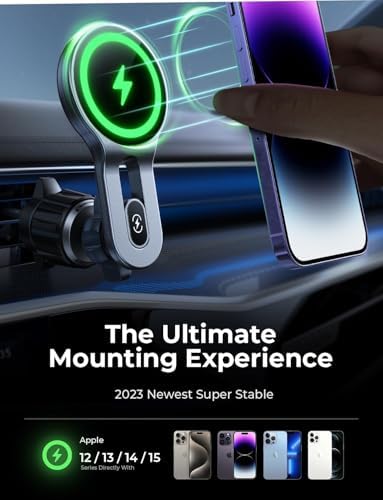 LISEN Qi2 15 W Mag Safe Car Mount Charger – Fast Wireless Charging Solution for i Phone 16 Pro Max, 15/14/13 Mini & Samsung Devices – Secure Magnetic Vent Holder for Hands-Free Navigation – Sleek, Durable Design for Enhanced Driving Convenience