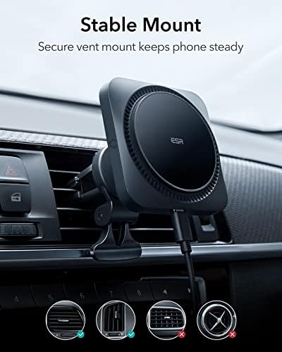 Revolutionize Your Drive with the ESR 15 W Mag Safe Car Mount Charger – Fast Wireless Charging for i Phone 12-16, Featuring Cryo Boost for Optimal Cooling, Apple-Certified Magnetic Phone Charger for Effortless Compatibility and Enhanced Performance on the Go