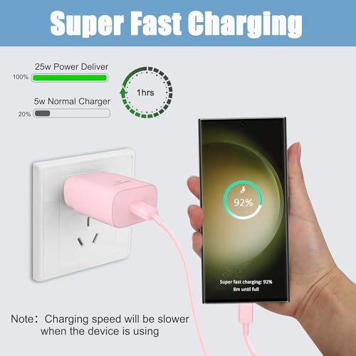 Elevate Your Charging Experience: 25 W USB C Fast Charge Block with 10 Ft Type C Cable for Samsung Galaxy S21-S24 & Note 20 – Optimal Power Delivery for Home and Travel – Exceptional Speed, Enhanced Safety Features, and Ultimate Compatibility for Android Devices