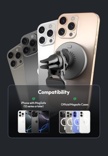 Qi2-Certified 15 W Aluminum Car Mount Charger for i Phone 16/15/14/13/12 – Fast Wireless Charging with Mag Safe Compatibility, Durable Air Vent Clip and 15 W Adapter Included for Optimal Performance and Convenience